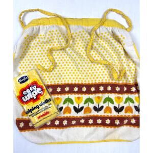 1970s Terrycloth Apron Tulips Yellow Vintage KitschyDecor w/ NOS Magla Cloths